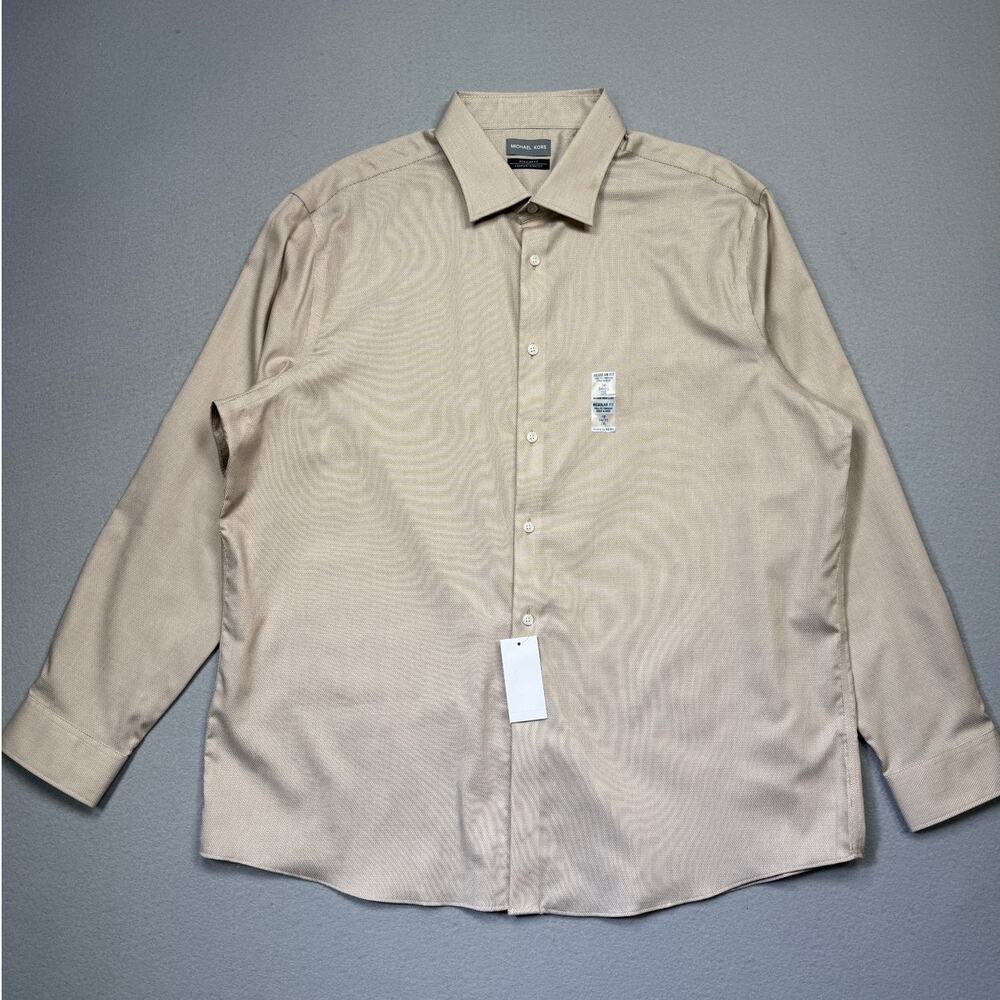Michael Kors Men's Reg Fit Airsoft Performance Dress Shirt Almond 18 34-35 $90